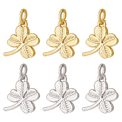 Платиновый & Золотой 30шт 2 цвета стойка покрытие латунь подвески, с целью перехода в кольце, без свинца и без кадмия, клевер очарование, платина и настоящее 18 к позолота, 12x10x2 мм, отверстие : 3 мм, 15 шт / цвет