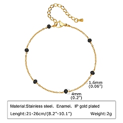 Черный Женские браслеты-цепочки с цепочкой из эмали золотистого цвета из нержавеющей стали, чёрные, 8-1/4 дюйм (21 см)