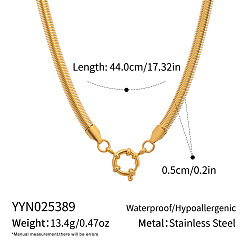 Настоящее золото 18K Минималистичные 5мм 304 плоские ожерелья-змейки из нержавеющей стали для женщин, с застежками пружинного кольца, реальный 18 k позолоченный, 17.32 дюйм (44 см)