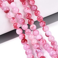 Cerise Natural Dyed Persian Jade Gemstone Bead Strands, Round, Cerise, 6mm, Hole: 1mm, about 66pcs/strand, 15.7 inch