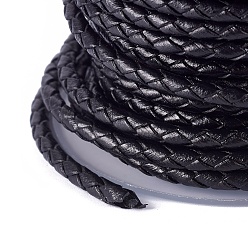 Black Braided Cowhide Cord, Leather Jewelry Cord, Jewelry DIY Making Material, with Spool, Black, 3.3mm, 10yards/roll
