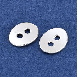 Silver Alloy Oval Buttons, Cadmium Free & Nickel Free & Lead Free, Silver Color Plated, 14x11x1mm, Hole: 2mm