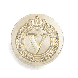 Letter V Золотистый тон корона начальная восковая печать латунные штампы головки, для сургучной печати, Буква V, 25x14.5 мм, отверстие : 7 мм
