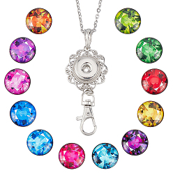 Алмаз Набор для самостоятельного изготовления сменного куполообразного офисного шнурка для бейджа, включая латунные кнопки-защелки, изготовление брелка из сплава, 304 из нержавеющей стали Кабельные зажимы ожерелья, ромбовидный узор, кнопка: 18.5x9 mm, 12 шт