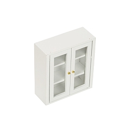 White Miniature Wood Cabinet, Mini 3 Layer Display Cupboard with Door, for Dollhouse, White, 32x78x87mm