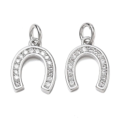 Platin Farbe Cz Messing Micro Pave Zirkonia Hufeisen Charme, Platin Farbe, 13x9x2 mm, Bohrung: 3.2 mm, Sprungring: 5x0.9 mm