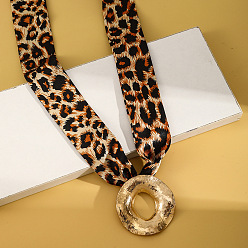 Ring Шарфы-колье с леопардовым принтом из ткани с подвеской из сплава, золотые, песчаный коричневый, кольцо, 39.37 дюйм (100 см), Кулон : 52x52 мм
