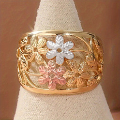 Golden Brass Finger Rings for Women, Flower, Golden, US Size 7(17.3mm)