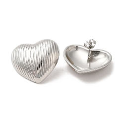 Stainless Steel Color Non-Tarnish 304 Stainless Steel Stud Earrings, Textured Heart, Stainless Steel Color, 22x25mm
