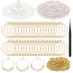 Золотой Наборы для изготовления шармов для бокалов своими руками, включая пинцет с изогнутым лезвием из нержавеющей стали, латунные подвески для бокалов для вина, акриловые и латунные бусины, буква и круг, золотые, 7x4 мм, отверстие : 1.8 мм