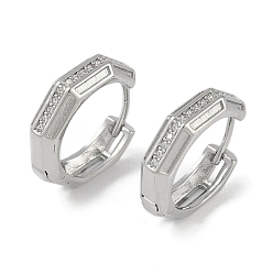 Платинированный Серьга-кольцо с прозрачным кубическим цирконием из латуни, Реальная платина, 15x4.5 мм