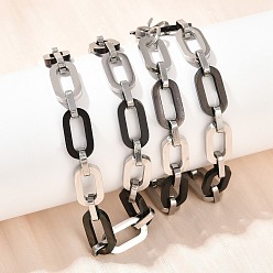 Черный 201 ожерелья из овальных звеньев из нержавеющей стали для женщин, с 304 нержавеющей стали застежки, цвет нержавеющей стали, чёрные, 22.83 дюйм (58 см)