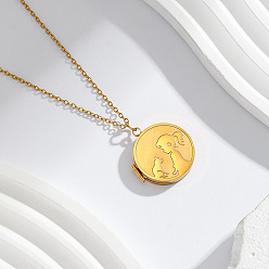 Oro 304 Collares con colgante magnético de acero inoxidable con forma de niña con gato y moneda para mujer., dorado, 17.72 pulgada (45 cm)