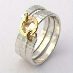Золотой & Серебряный Кованые латунные кольца для пальцев, двухцветное кольцо из соединенных полос, золотой и серебряный, размер США 10 (19.8 мм)