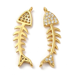 Real 18K Gold Plated 925 Sterling Silver Micro Pave Clear Cubic Zirconia Connector Charms, Fishbone Links, with 925 Stamp, Real 18K Gold Plated, 23x7.5x2.5mm, Hole: 1.2mm