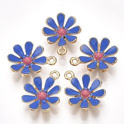 Королевский синий Подвески из сплава , с эмалью, цветок, золотой свет, королевский синий, 19x15x4 мм, отверстие : 1.5 мм
