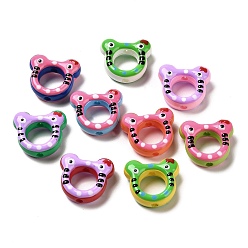 Mixed Color Baking Paint Acrylic Beads, Hand Painted Beads, with Enamel, Frog, Mixed Color, 20x22x9mm, Hole: 3mm
