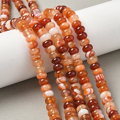 Темно-Оранжевый Натуральные полосатые агатовые бусы, окрашенная и подогревом, рондель, класс А, темно-оранжевый, 8~8.5x5 мм, отверстие : 1 мм, около 76~77 шт / нитка, 14.76~14.96 дюйм (37.5~38 см)