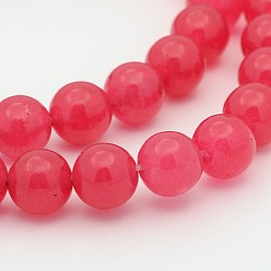 Crimson Dyed Natural White Jade Round Beads Strands, Grade A, Crimson, 8mm, Hole: 1mm, about 50pcs/strand, 15 inch