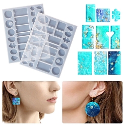 Белый Кулон силиконовые формы, формы для литья смолы, для изготовления уф-смолы и эпоксидной смолы, разнообразные, белые, 165x215x7.5 мм, отверстие : 3x1.5~2 мм, внутренний диаметр: 15.5~54.5x15.5~35.5 мм