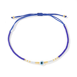 Синий Плетеные браслеты из стеклянных бус, ювелирные изделия из смолы от сглаза для дружбы пары, синие, внутренний диаметр: 11 дюйм (28 см)