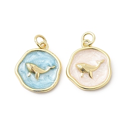 Whale Латунные подвески, с эмалью, с целью перехода в кольце, золотые, кит, 17.5x15x2.5~3.5 мм, отверстие : 3.2 мм
