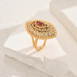 Бледно-фиолетовый Красный Геометрические полые латунные микропаве регулируемые кольца для женщин, лошадиный глаз , золотые, бледно-фиолетовый красный, 31x20 мм, внутренний диаметр: регулируемый