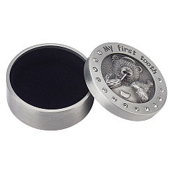 Античное Серебро Гравировка сплава моя первая коробка для зубов, Подарочная коробка на память с мишкой-колонкой и бархатом внутри, для детского душа, дня рождения, античное серебро, 4x2.15 см