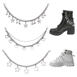 Нержавеющая Сталь Цвет 6 шт. 3 стили 201 нержавеющая сталь кубинская звеньевая цепь цепи для ремней для ботинок, с застежками-лобстерами из сплава и подвесками в виде звезды/морской звезды/сердца, цвет нержавеющей стали, 270~300 мм, 2 шт / стиль