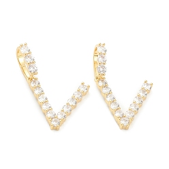 Letter V Латунные микропаве прозрачные подвески с фианитом, реальный 18 k позолоченный, буквы, letter.v, 19~22.5x10.5~20x2.5 мм, отверстие : 9.5x6 мм