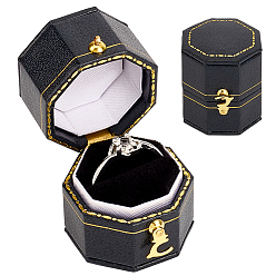 Полуночно-синий Восьмиугольные картонные коробки для колец, Футляр для колец с бархатной внутренней отделкой и застежками из сплава., с квадратными коробками, темно-синий, восьмиугольник: 3.65x3x3.35см