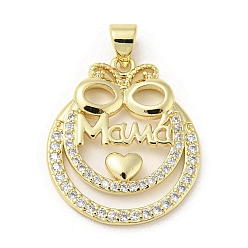 Ring Тематическая вешалка ко Дню матери, латунь, микро-паве, подвески из кубического циркония, долговечный, без свинца и без кадмия, кольцо, 24x20x3 мм, отверстие : 5x3 мм