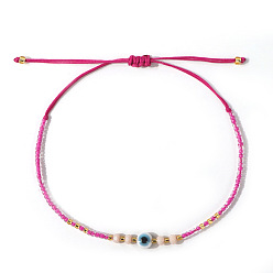 Фуксиновый Браслеты из стеклянного бисера и плетеных из смолы бусин, Регулируемые браслеты из плетеной нейлоновой нити для женщин, злые глаза, красно-фиолетовые, 11.02 дюйм (28 см)