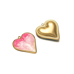 Pink Из нержавеющей стали эмаль подвески, сердце, золотые, розовые, 31x29 мм, отверстие : 2 мм