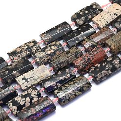 Снежный Обсидиан Природные снежинка обсидиан бисер нитей, прямоугольные, граненые, 27~29x13~14x6~7 мм, отверстие : 1.5 мм, около 12 шт / нитка, 14.96 дюйм (38 см)