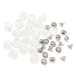 Платина Поделки кулон решений, круглые механизированные взорван стеклянный шар бисер, с поручнями латунные поруки, платина, 16 мм