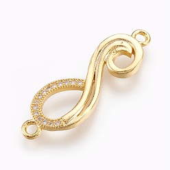 Real 18K Gold Plated Brass Micro Pave Cubic Zirconia Links, Long-Lasting Plated, Infinity, Lead Free & Nickel Free & Cadmium Free, Clear, Real 18K Gold Plated, 31x9.5x2mm, Hole: 1.5mm