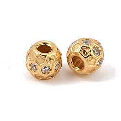 Chapado en Oro Real 18K 925 cuentas de circonita cúbica transparente micropavé de plata de ley, chapado en rack, larga duración plateado, panal redondo, real 18 k chapado en oro, 4x3.5 mm, agujero: 1.4 mm