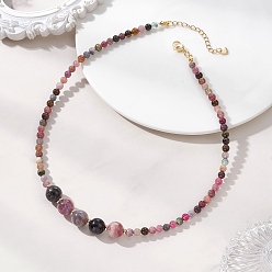 Турмалин Круглые натуральные разноцветные турмалиновые бусы градуированного размера, с 304 концевыми цепями из нержавеющей стали, золотые, 15.55 дюйм (39.5 см)