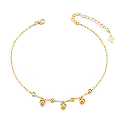 Golden 925 Sterling Silver Charm Anklet, with S925 Stamp, Ball, Golden, 8.3 inch(21cm)