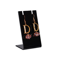 Black Opaque Acrylic Earring Display Stands, Jewelry Display Rack, L-Shaped, Rectangle, Black, 4.5x3.5x8cm, Slot: 3mm