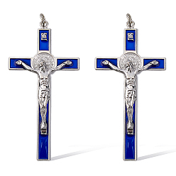 Синий Большие подвески с эмалью из цинкового сплава, крест, с целью перехода в кольце, спекающийся лак, платина, синие, 106x53.5x13 мм, отверстие : 7 мм