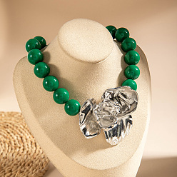 Зеленый Ожерелья с подвесками в виде цветка из акрила и круглой бусинкой с цепочками на концах из сплава, серебряный цвет гальваническим, зелёные, 15.94 дюйм (40.5 см)