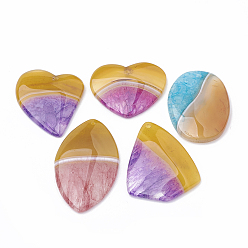 Mixed Color Dyed Natural Crackle Agate Pendants, Mixed Shape, Mixed Color, 35~54x33~40x5~6mm, Hole: 1~1.5mm