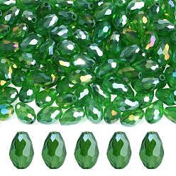 Зеленый лайм 200 шт гальванические стеклянные бусины нити, с покрытием AB цвета, граненые, слеза, зеленый лайм, 12x8 мм, отверстие : 1 мм