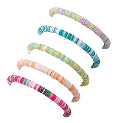 (52) Непрозрачная лаванда 5 шт. 5 набор цветных браслетов из полимерной глины Heishi Surfer Stretch, штабелируемые браслеты из цветочной смолы для детей, разноцветные, внутренний диаметр: 2 дюйм (5.1 см), 1 шт / цвет