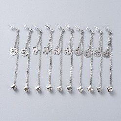 Stainless Steel Color 304 Stainless Steel Cuff Earrings, with Rolo Chains, Brass Earring Finding and Rubber Ear Nuts, Mixed Shapes, Stainless Steel Color, 122~124mm, Pin: 0.7mm