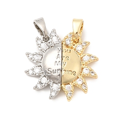 Платиновый & Золотой Подвески из латуни с микропаве из кубического циркония ко Дню святого Валентина, с магнитным, солнечные чары, платиной и золотом, 19x19x4 мм, отверстие : 4x4 мм
