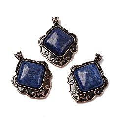 Ляпис-Лазурь Подвески в форме ромбов из окрашенного натурального лазурита, с винтажной латунной рамкой красного медного оттенка, 40~40.5x29~29.5x7.5 мм, отверстие : 5x3.5 мм