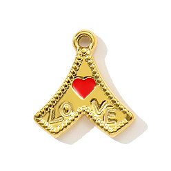 Красный Подвески в форме сердца со словом «любовь» 304 эмалевые подвески из нержавеющей стали, реальный 18 k позолоченный, ионное покрытие (ip), красные, 16x15 мм